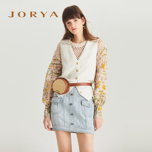 JORYA商场同款夏新款镂空拼接钩花针织衫M1002601