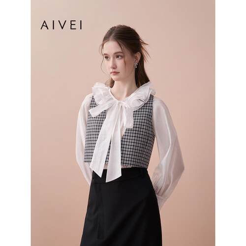 AIVEI欣贺艾薇2025秋季新复古英伦时髦通勤格纹马夹坎肩XRV4S21A