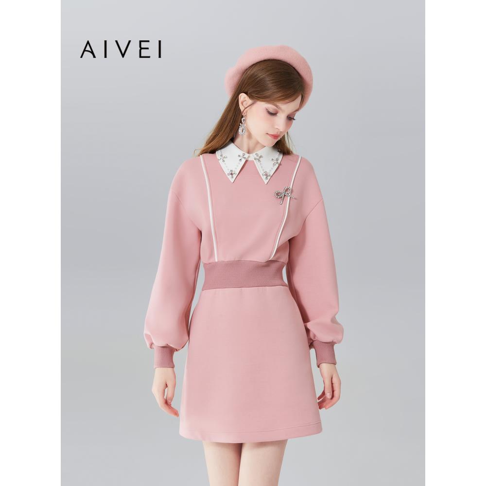 AIVEI欣贺艾薇秋新甜心少女下午茶聚会卫衣连衣裙Q056S059