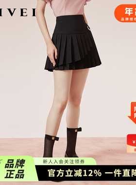 AIVEI欣贺艾薇24夏季新女团甜辣JK显瘦遮胯黑色百褶短裙R036S038