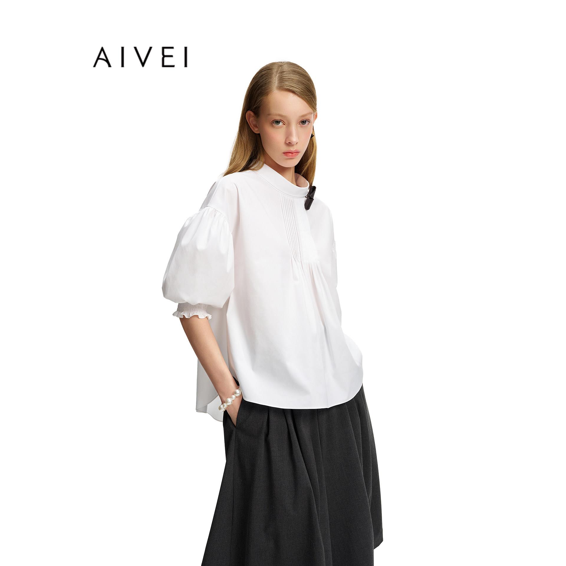 AIVEI欣贺艾薇2026秋季新日式文艺甜美灯笼袖风琴褶衬衫XSV4S16B