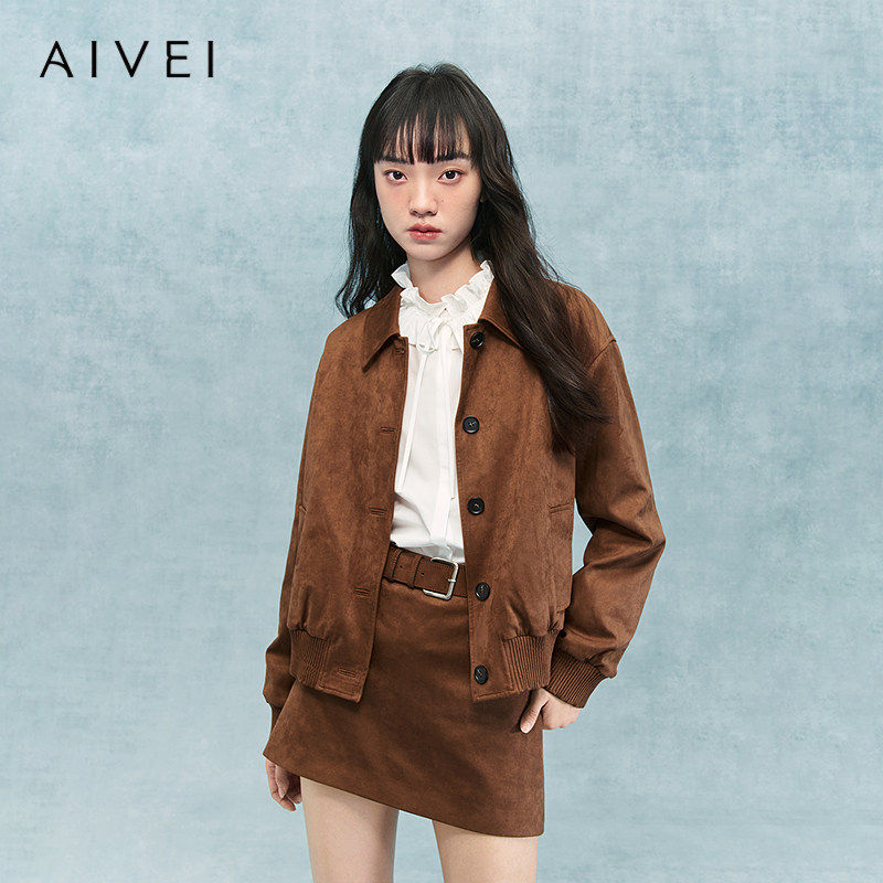 AIVEI欣贺艾薇2025冬季新复古美拉德港风chic麂皮外套XRV7W03B