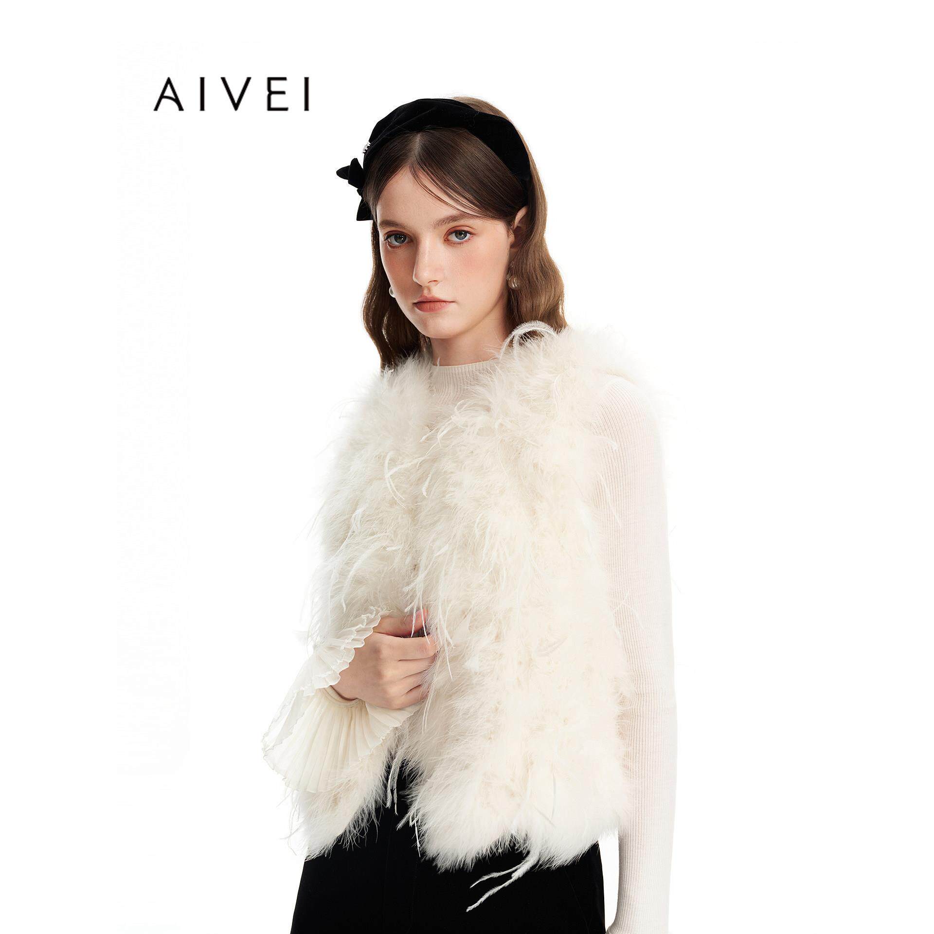 AIVEI欣贺艾薇2026冬季新减龄小个子千金火鸡毛皮草马甲XSV7P13B