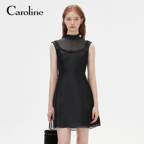 Caroline 商场同款 春季新款立领拼接无袖连衣裙Q605601E