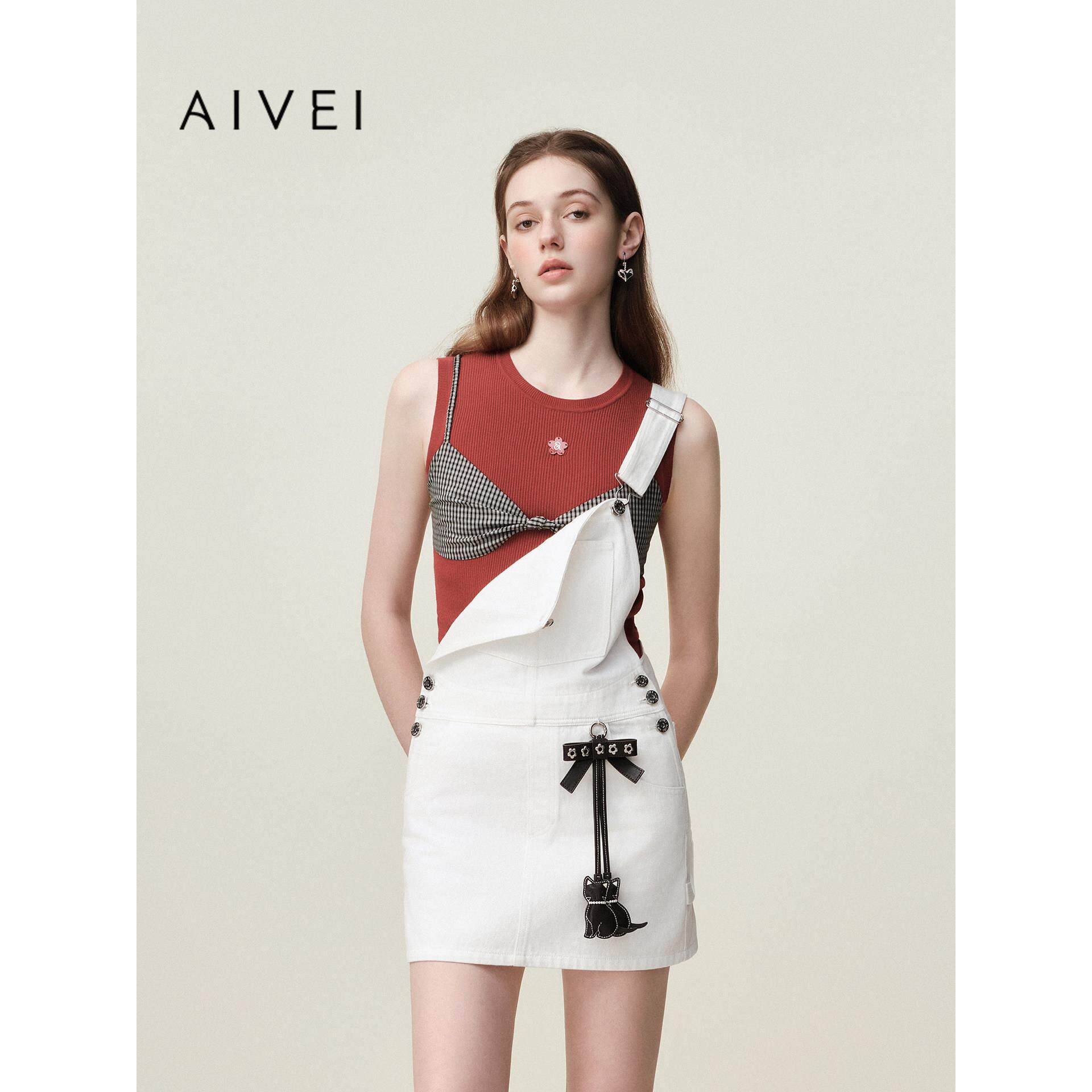 AIVEI欣贺艾薇2026夏季新休闲松弛感山系少女白色背带裙XSV3L10C