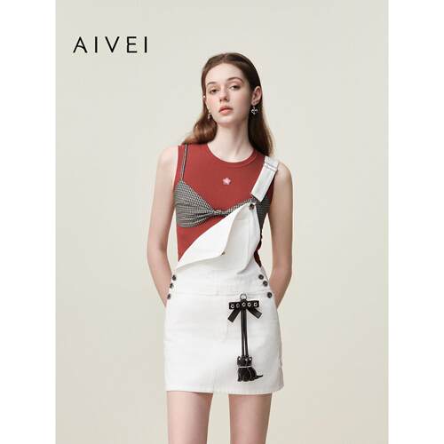 AIVEI欣贺艾薇2026夏季新休闲松弛感山系少女白色背带裙XSV3L10C