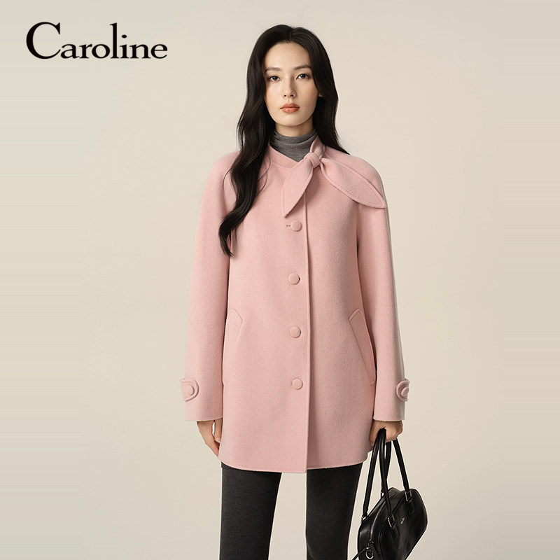 Caroline卡洛琳2026秋季新款100羊毛双面呢围巾领大衣ESC4D01A