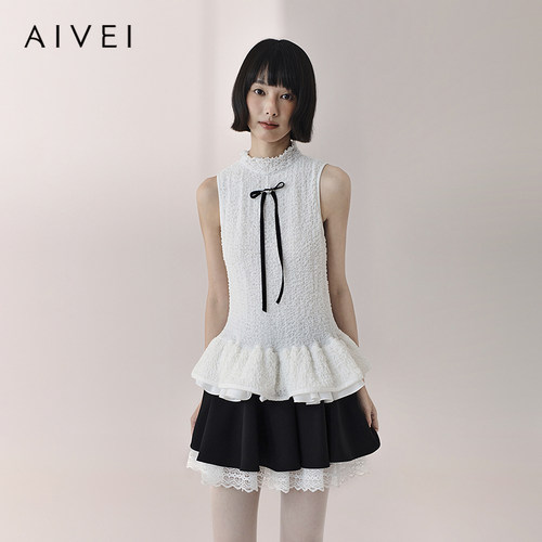 AIVEI欣贺艾薇2026春季小香风超仙肌理感荷叶边雪纺上衣XSV1S02A