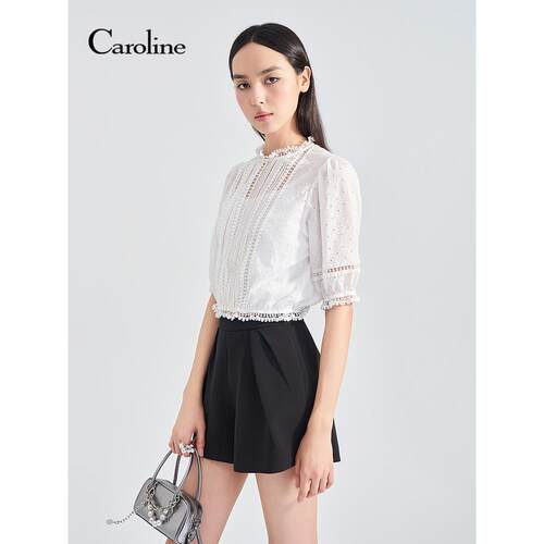 Caroline卡洛琳2026夏季新款法式灯笼袖棉布绣花衬衫ESC2S02H
