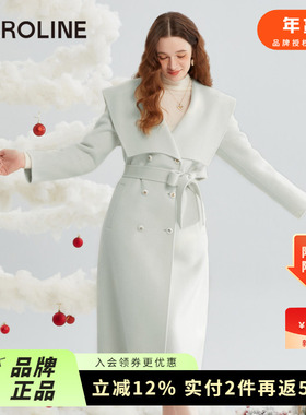 【含羊绒】CAROLINE卡洛琳2023秋冬新款收腰翻领中长款毛呢外套