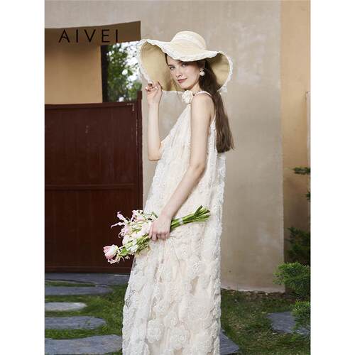 AIVEI欣贺艾薇 绮梦花漾 夏季新仙女度假挂脖长款连衣裙R0360199