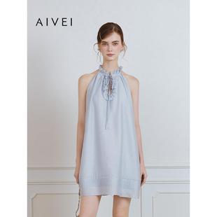 AIVEI欣贺艾薇2025夏季 新气质感度假风挂脖雪纺连衣裙S723302A