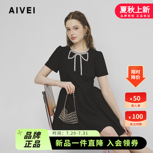 少女甜美风水钻蝴蝶结黑色连衣裙S713302A AIVEI欣贺艾薇2025春季