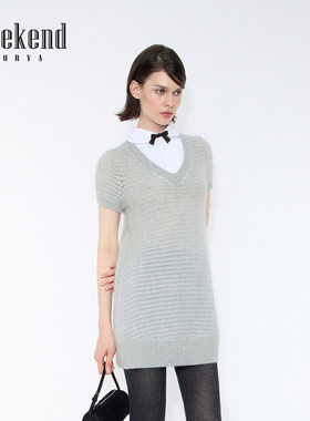 卓雅周末26春季新款蝴蝶结衬衫领拼接镂空针织亮片连衣裙XSW0Z05A