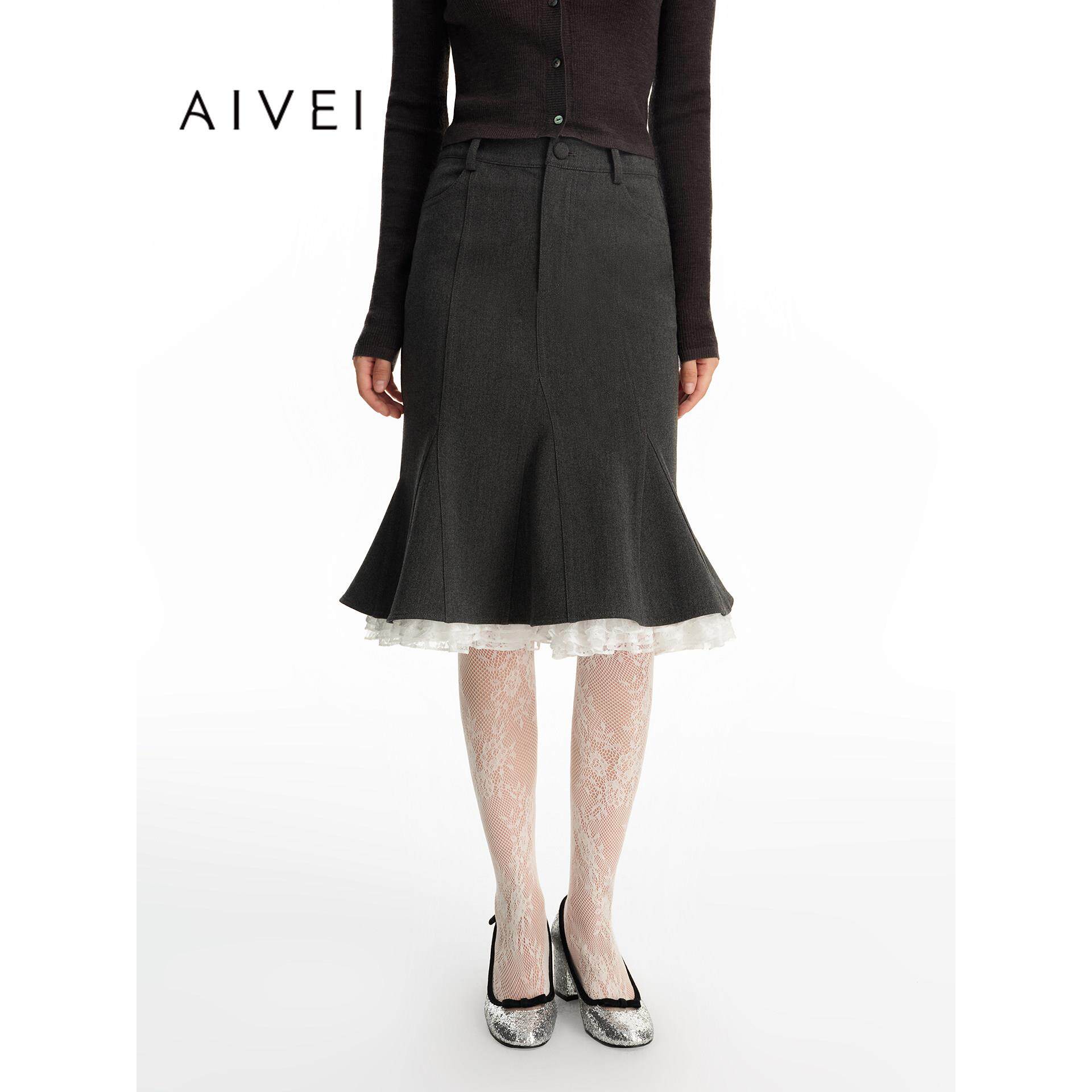 AIVEI欣贺艾薇2026冬季新优雅浪漫蕾丝花边包臀鱼尾裙XSV7Q06B