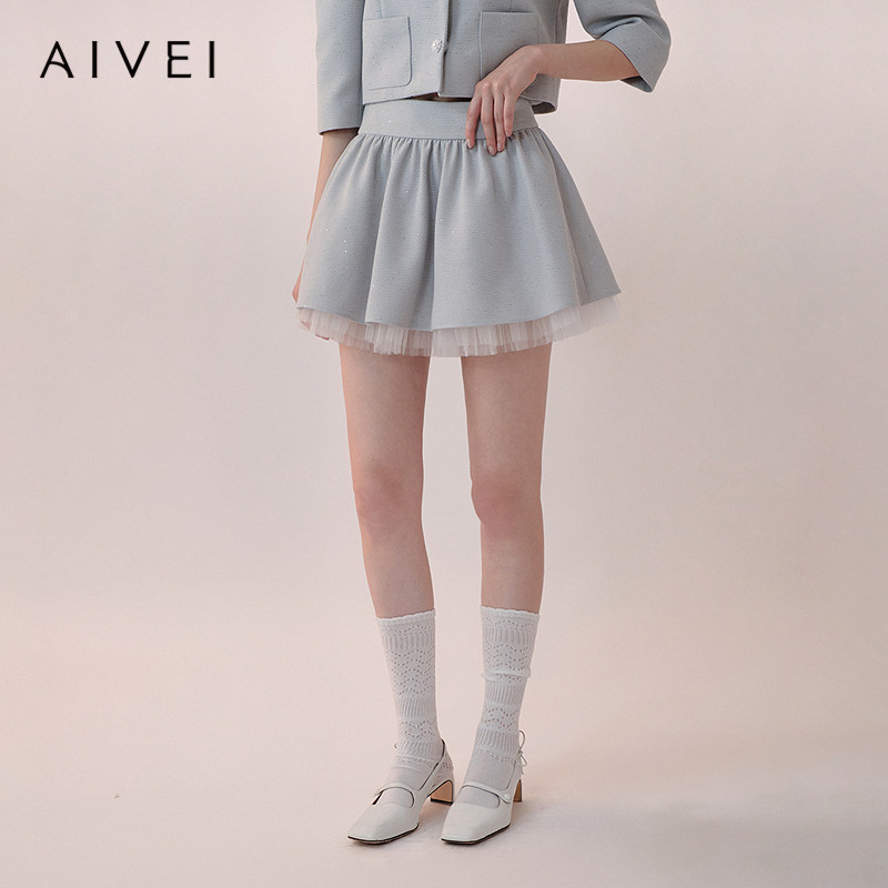 AIVEI欣贺艾薇2026春季新芭蕾千金甜美亮片蓬蓬短裙伞裙XSV1Q15B