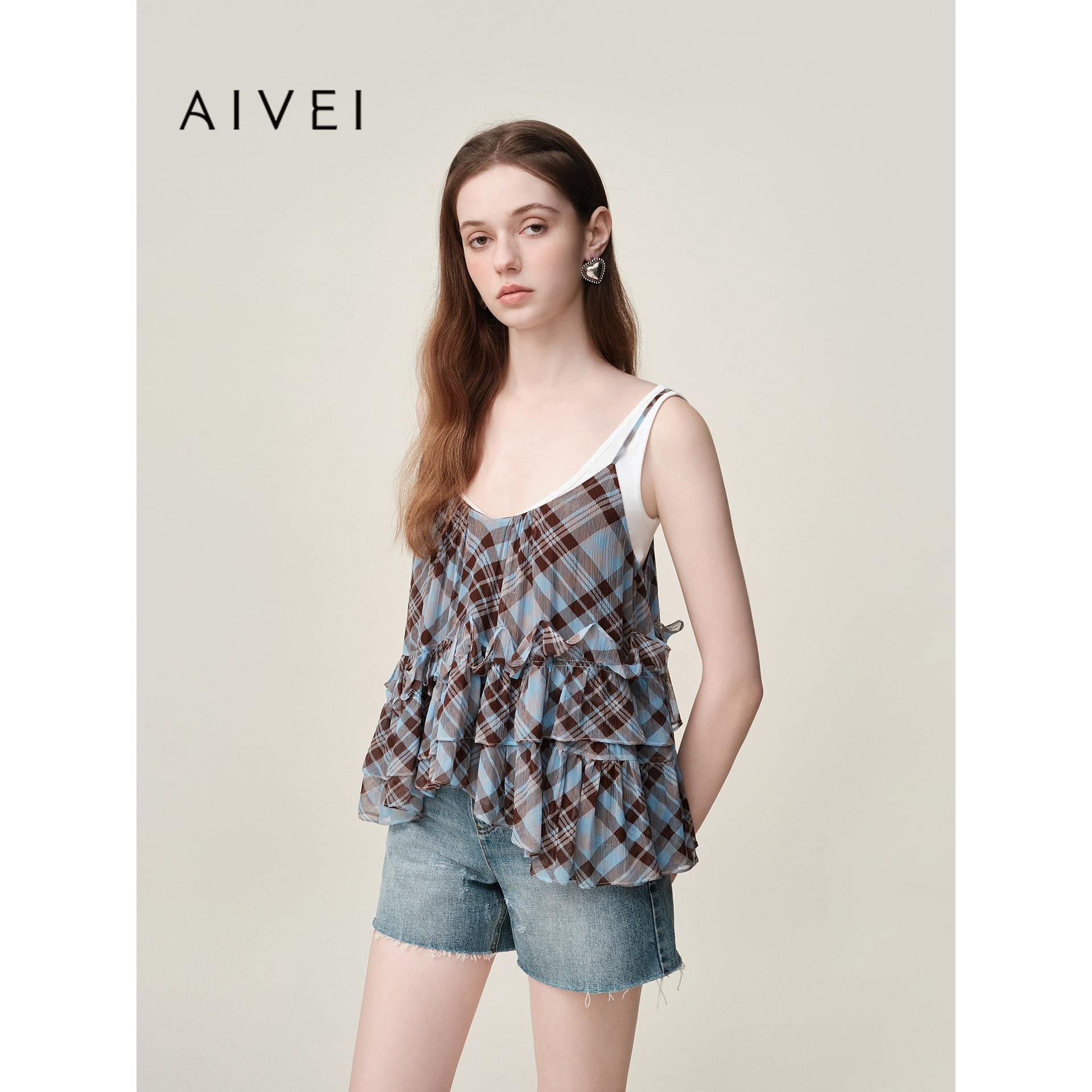 AIVEI欣贺艾薇2026夏季新波西米亚度假风格纹吊带上衣XSV3S07A