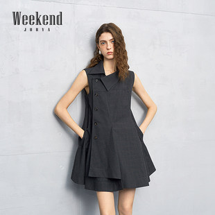 格纹连衣裙XSW0L02D 不规则设计感单排扣无袖 卓雅周末2026春季 新款