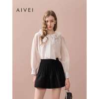 AIVEI欣贺艾薇2025秋季淑女风多巴胺荷叶领透视雪纺衬衫XRV5C05A