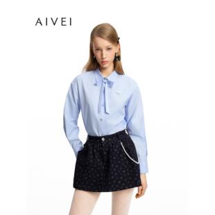 AIVEI欣贺艾薇2026秋季新学院风减龄通勤蝴蝶结长袖衬衫XSV5C02A