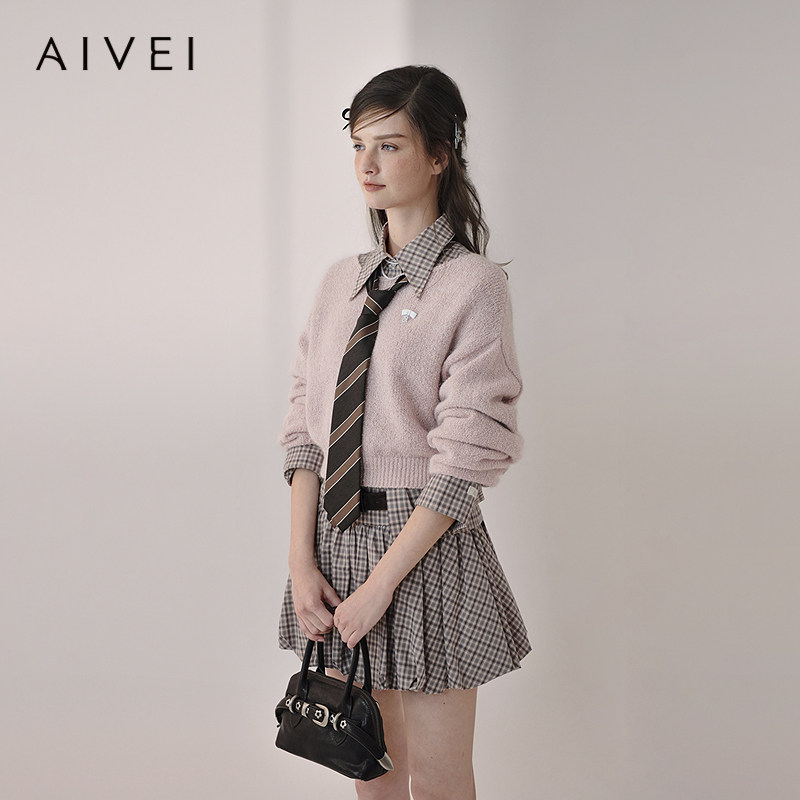 AIVEI欣贺艾薇2026春季新chic学院风单穿叠搭短款针织衫XSV1M06C