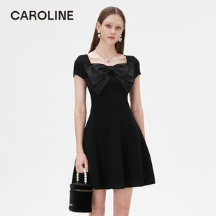 Caroline 商场同款 2024夏季新款蝴蝶结方领针织连衣裙Q624702C