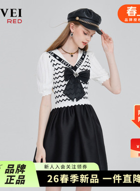 AIVEI欣贺艾薇2023夏季新日系甜心学院海军领针织连衣裙Q0160144