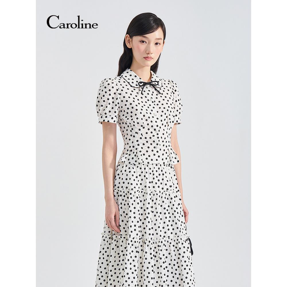Caroline卡洛琳2026夏季新款全棉泡泡纱波点收腰衬衫ESC2S01A