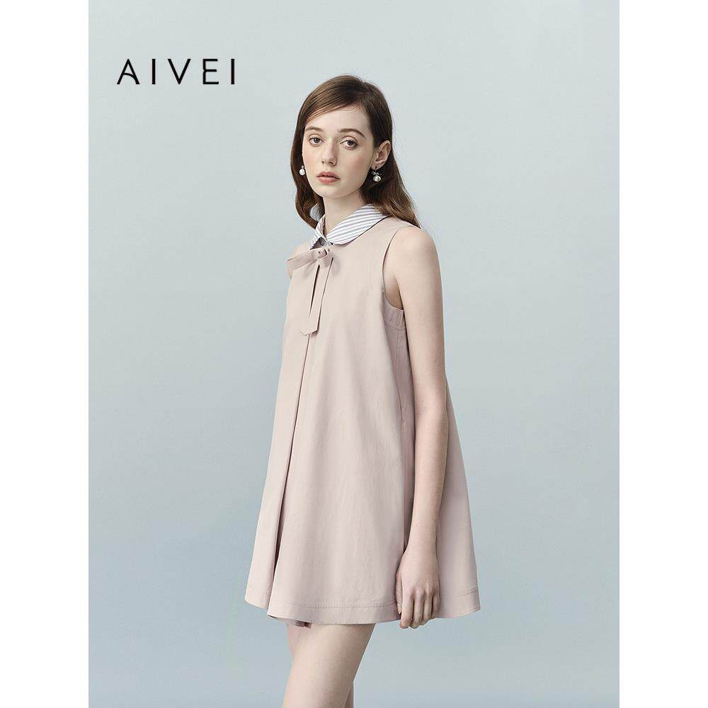 AIVEI欣贺艾薇2026夏季新日系蝴蝶结无袖衬衫背心连衣裙XSV3L11A