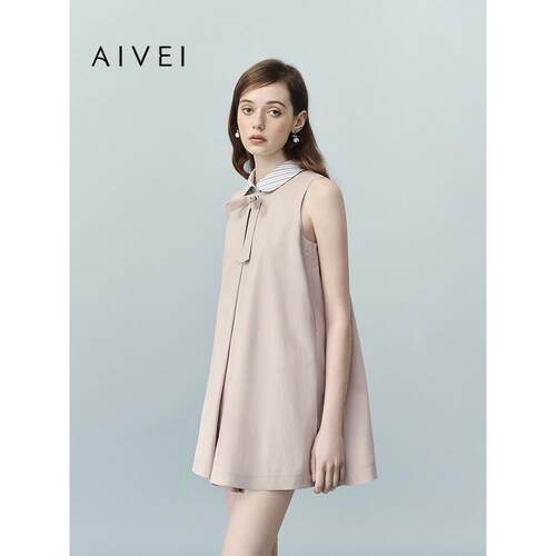 AIVEI欣贺艾薇2026夏季新日系蝴蝶结无袖衬衫背心连衣裙XSV3L11A