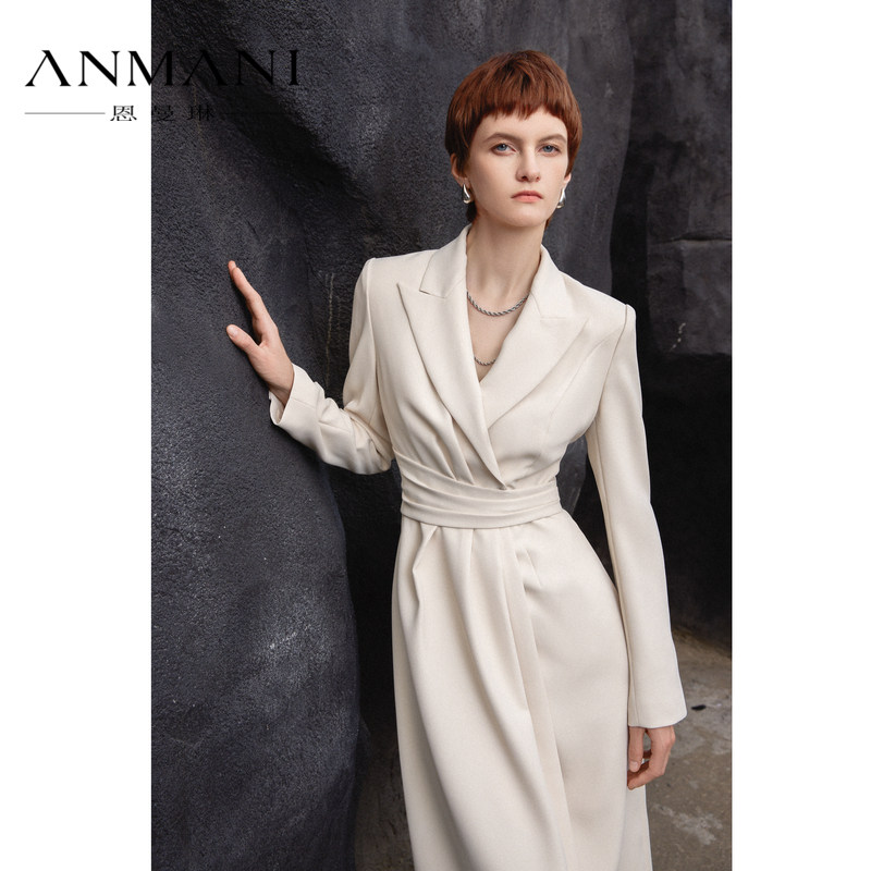 ANNMEL恩曼琳春季新款商务通勤设计感收腰西装连衣裙EANEAH53