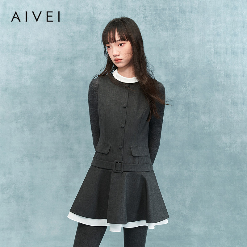 AIVEI欣贺艾薇2025冬季新减龄千金格雷学院风背心连衣裙XRV7L03A