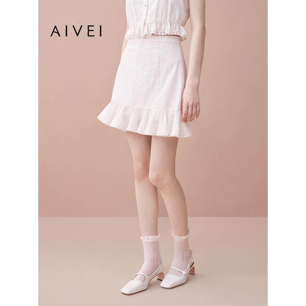 AIVEI欣贺艾薇2025夏季新日系清新小个子荷叶边高腰短裙XRV3Q03A