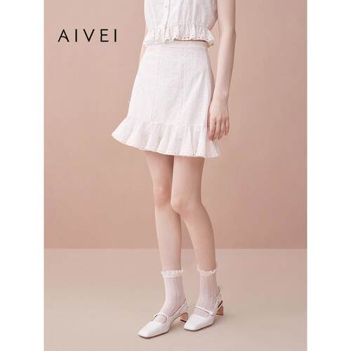 AIVEI欣贺艾薇2025夏季新日系清新小个子荷叶边高腰短裙XRV3Q03A