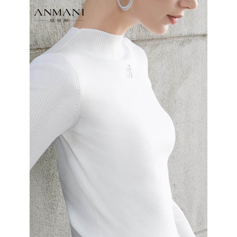 ANNMEL恩曼琳25秋季新款手工刺绣玫瑰花小高领打底针织衫ERA4M11B