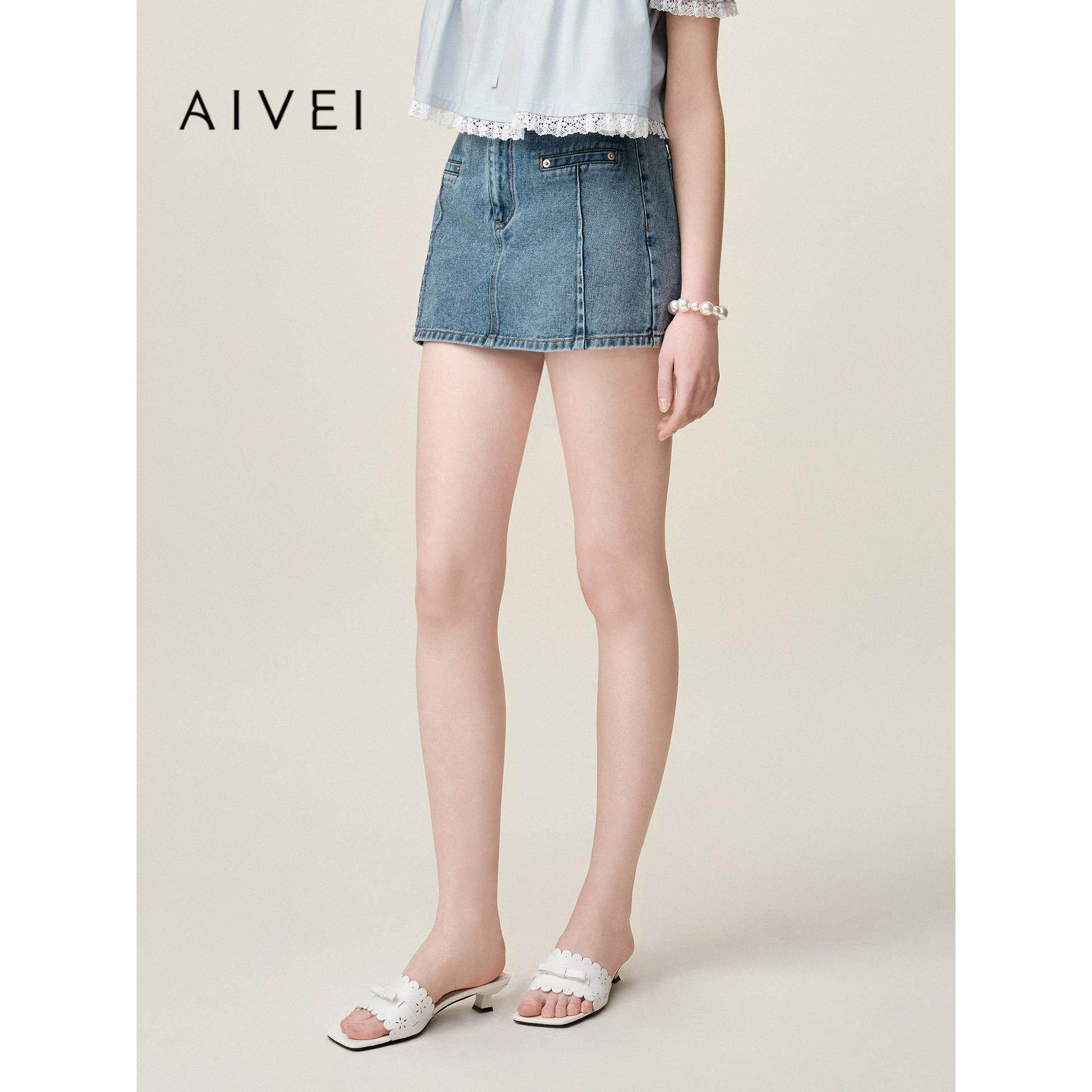 AIVEI欣贺艾薇2026夏季新少女感小个子高腰裙裤牛仔短裤XSV3Q16B