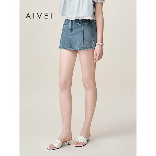 AIVEI欣贺艾薇2026夏季新少女感小个子高腰裙裤牛仔短裤XSV3Q16B