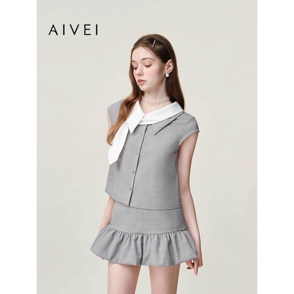 AIVEI欣贺艾薇2026夏季新少女甜美不对称领短袖外套上衣XSV3S32B