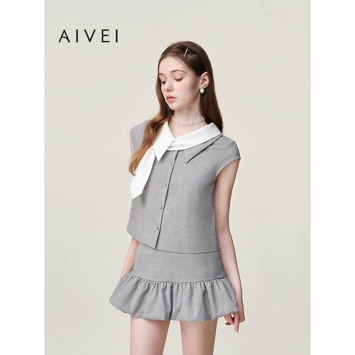AIVEI欣贺艾薇2026夏季新少女甜美不对称领短袖外套上衣XSV3S32B