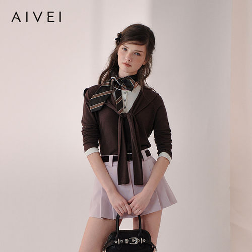 【Jaden同款】AIVEI欣贺艾薇2026春季慵懒风松弛假两件长袖针织衫