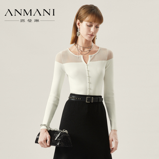 针织开衫 商场同款 拼接设计修身 新品 P347117F ANMANI恩曼琳23秋季