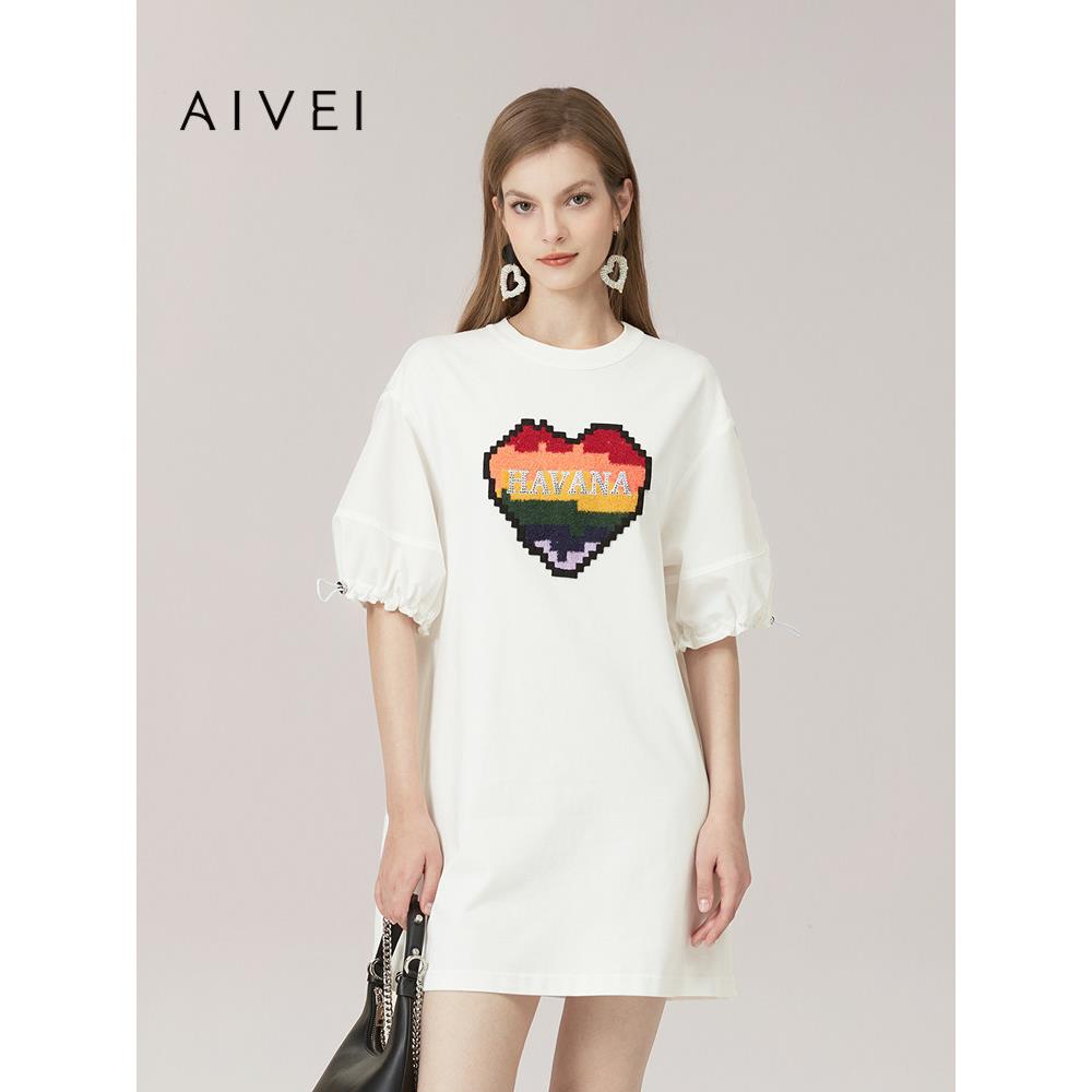 AIVEI欣贺艾薇 商场同款 夏季新毛巾绣爱心扭结T恤连衣裙C720106C