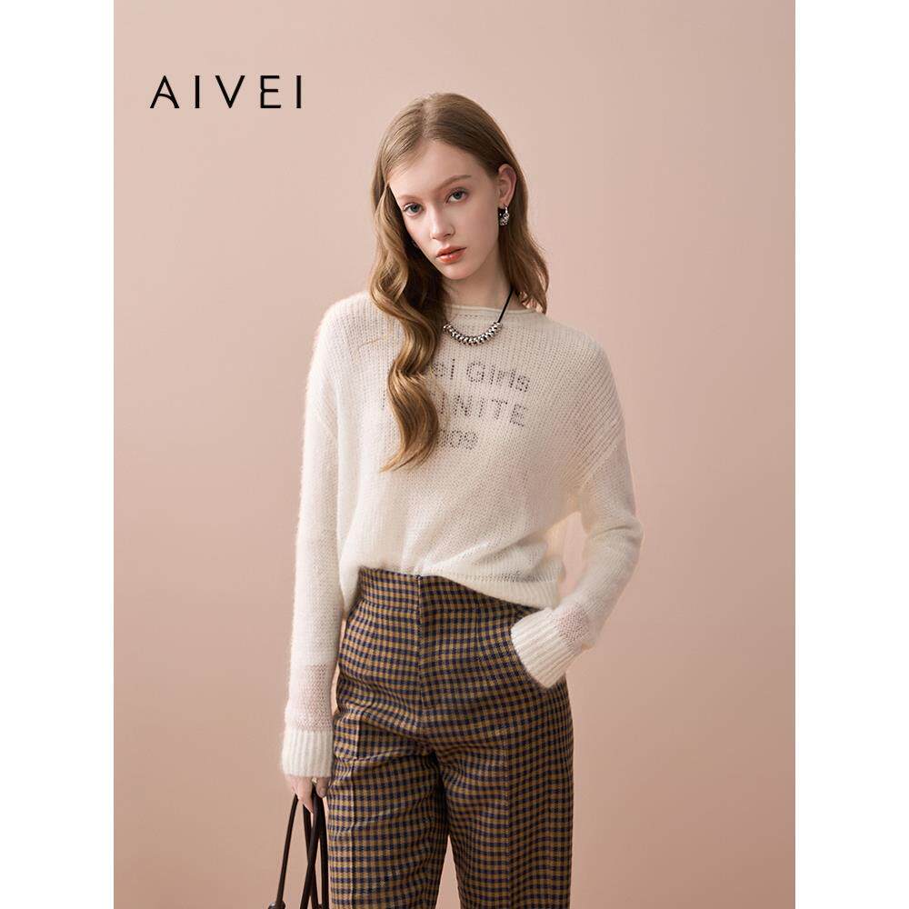 AIVEI欣贺艾薇2025秋季新字母图案套头毛衣慵懒风针织衫XRV4M10B