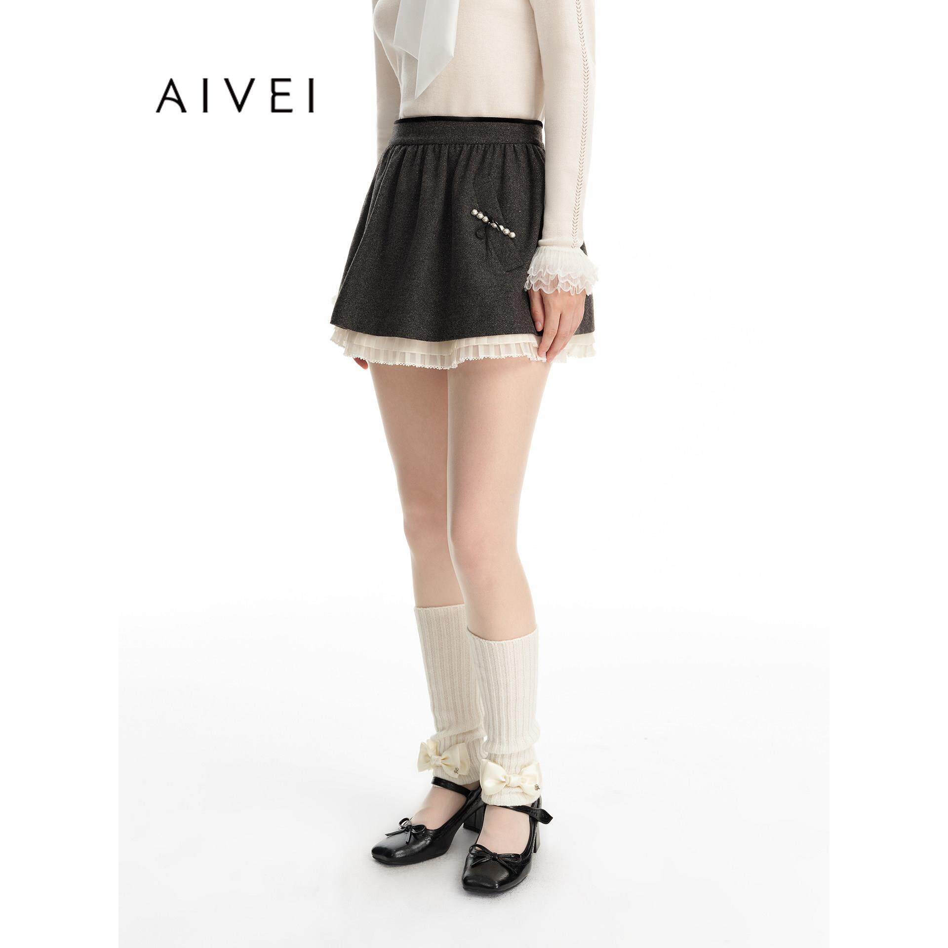 AIVEI欣贺艾薇2026冬季新日韩少女感小个子亮丝蓬蓬短裙XSV7Q16B