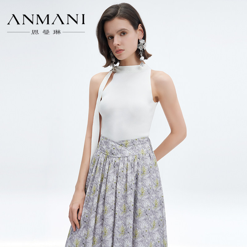 ANMANI恩曼琳25夏季新款松紧收腰纯棉碎花大裙摆半身裙EANFBA44
