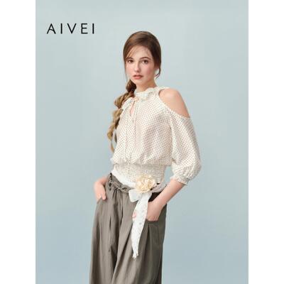 AIVEI欣贺艾薇2026夏季新波点雪纺衫挖肩荷叶领气质衬衫XSV3S10B