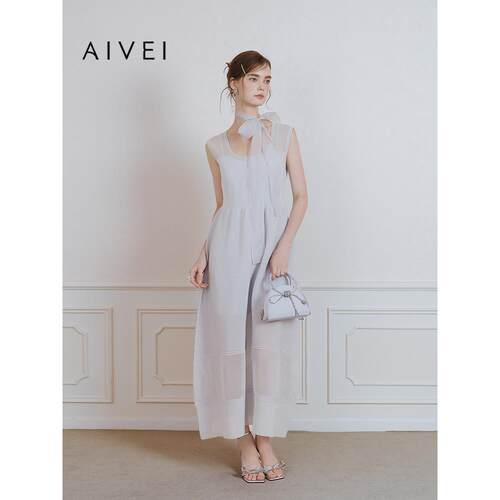 AIVEI欣贺艾薇2025夏季温柔仙女优雅茶歇无袖针织连衣裙S722103A