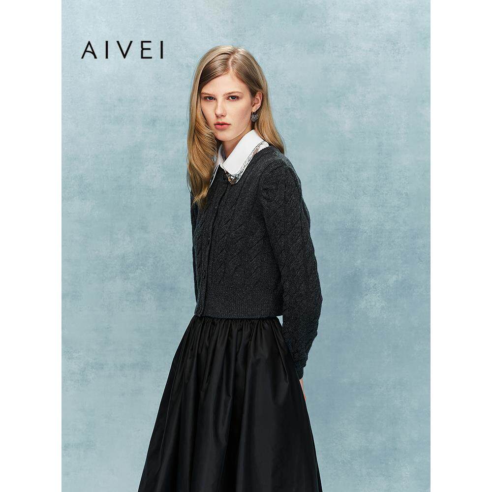 AIVEI欣贺艾薇2025冬季新减龄高智学院亮丝绞花针织毛衣XRV7M31A