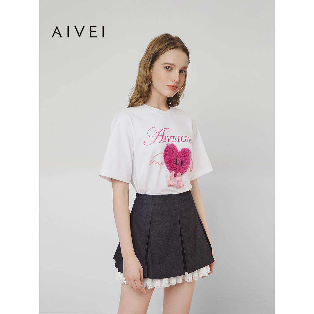 AIVEI欣贺艾薇2025春夏休闲少女减龄爱心天使宽松短袖T恤S710402B