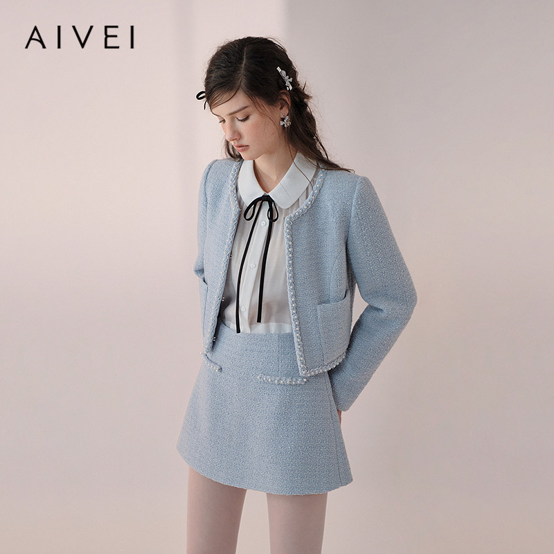AIVEI欣贺艾薇2026春季小香风短外套名媛千金粗花呢外套XSV1W09B